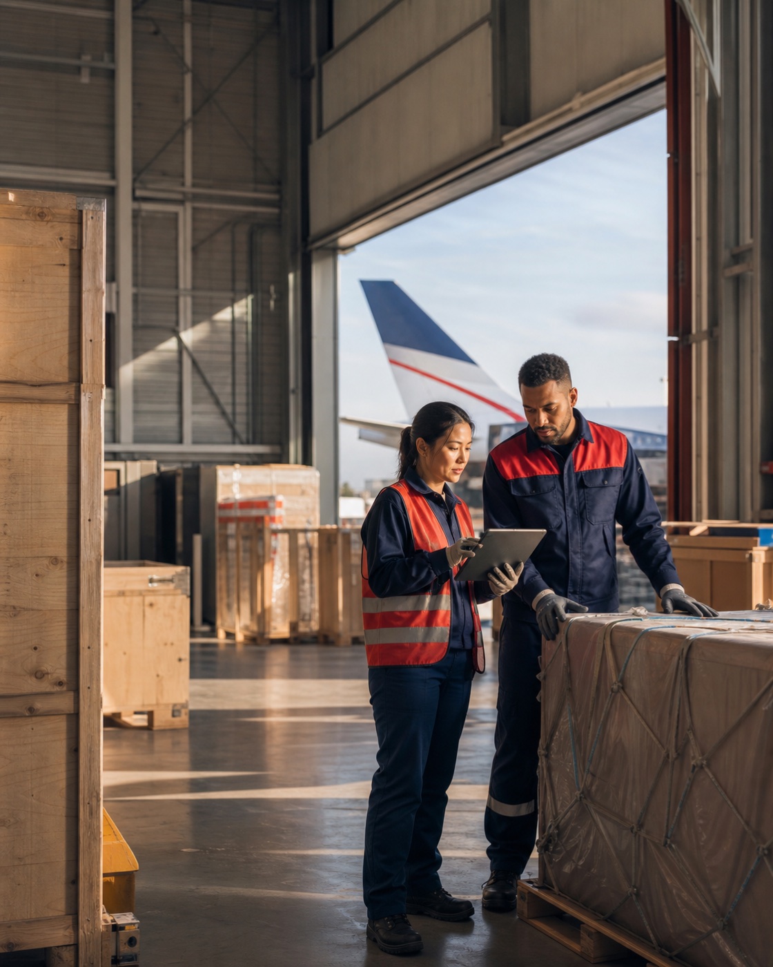 Rowsy logistics professionals checking a shipment